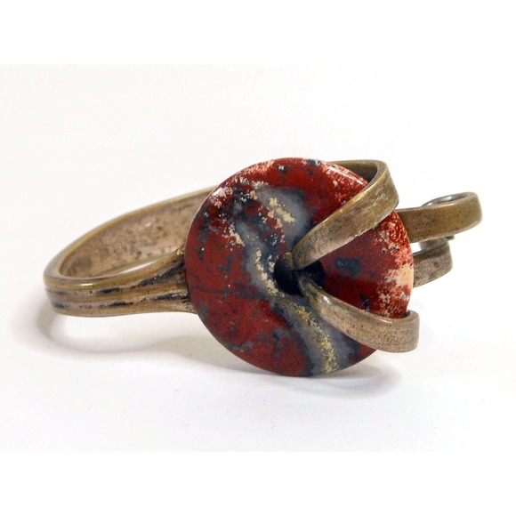 Vintage Red Jasper Fork Bracelet, Artisan Crafted - Picture 1 of 6